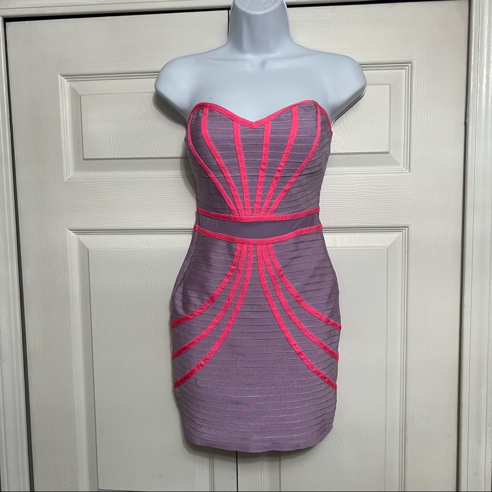 2B Bebe strapless purple and pink bandage dress